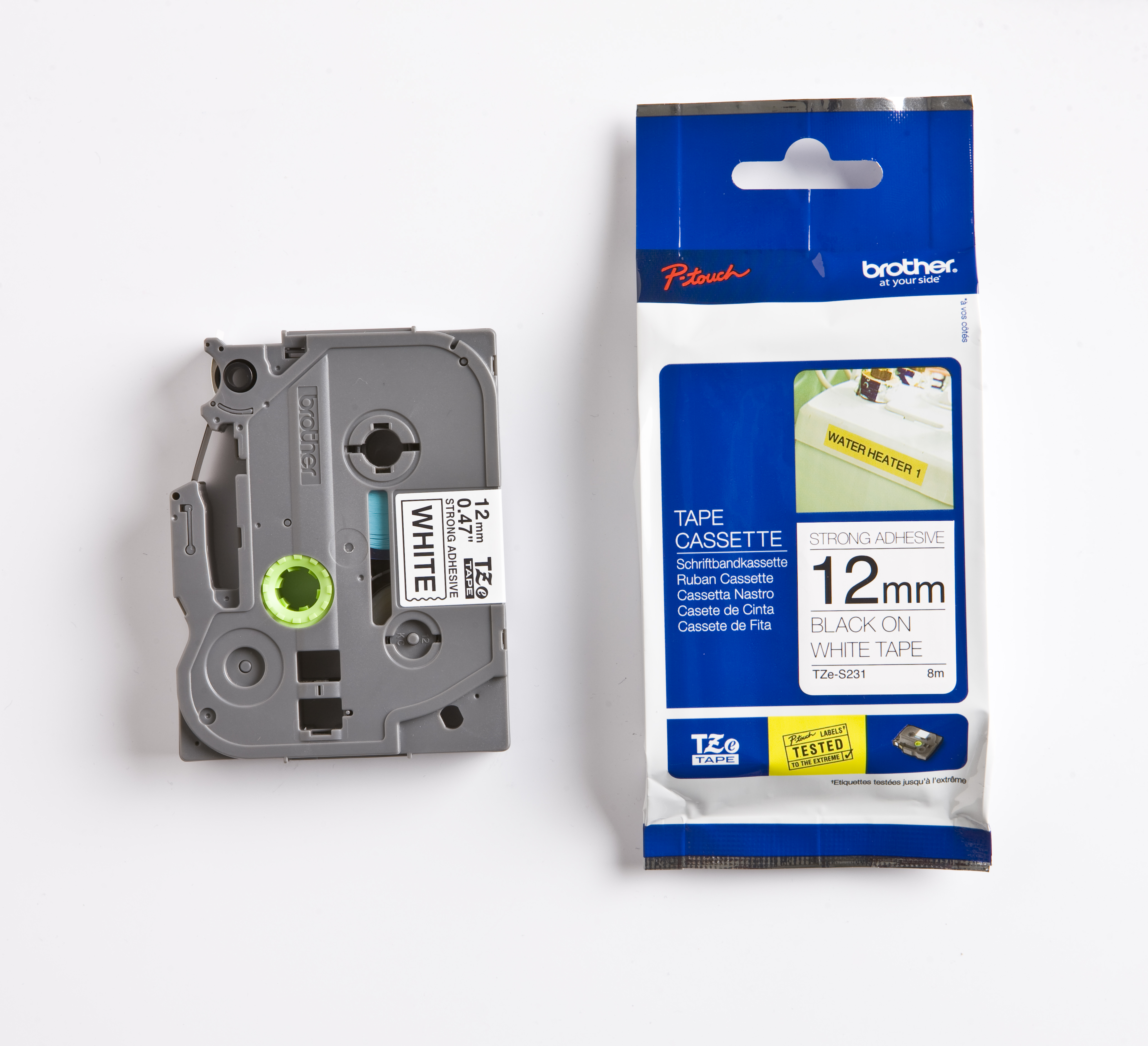 STRONG ADHESIVE - Black on White 12MMX8MTR TAPE    